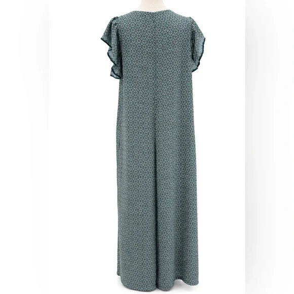 Max Studio Teal Geometric Print Flutter Sleeve Boho Wide Leg Jumpsuit Size XL - Picture 2 of 14